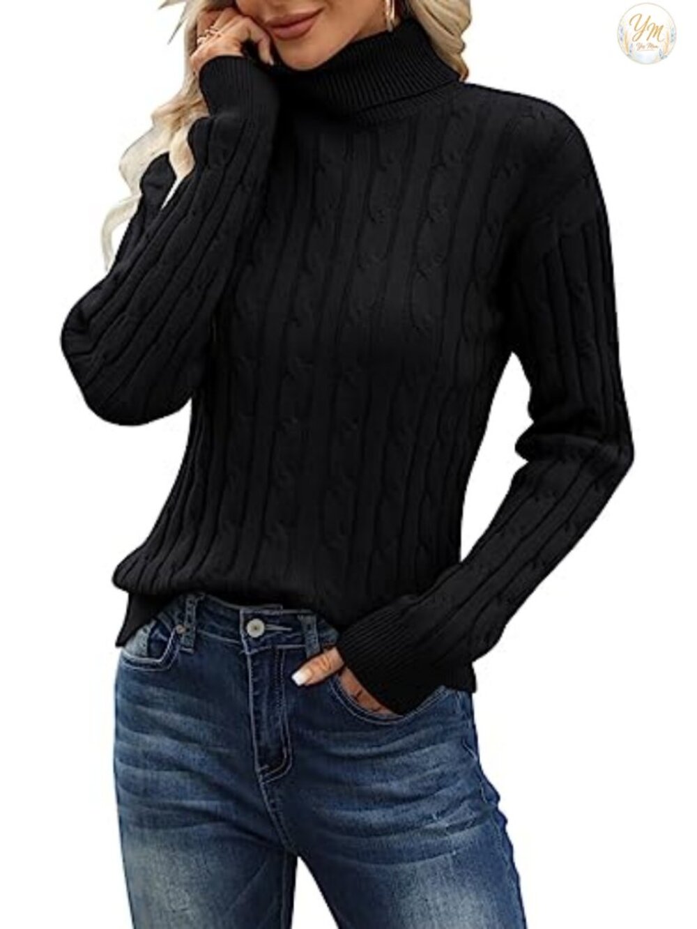 Cable Knit Turtleneck Sweater Long Sleeve Pullover